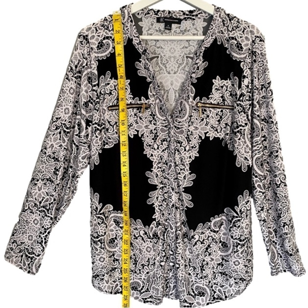 INC INTERNATIONAL CONCEPTS Top Long Sleeve Lace Print Black White Women 1X - Picture 8 of 13